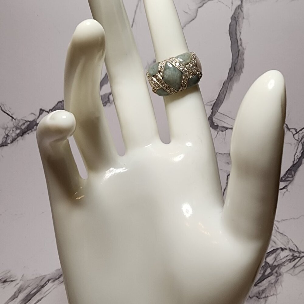 925 Silver Green Nephrite Ring - Picture 8 of 9
